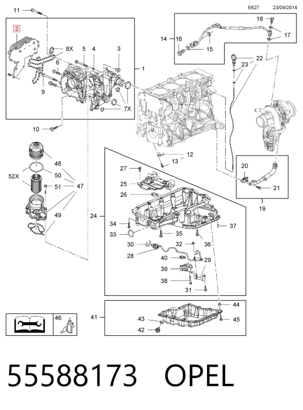Радиатор масляный (холодильник), под фильтром 55588173 Opel