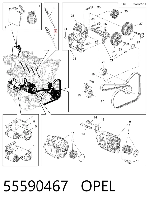 Свечи накала 55590467 Opel