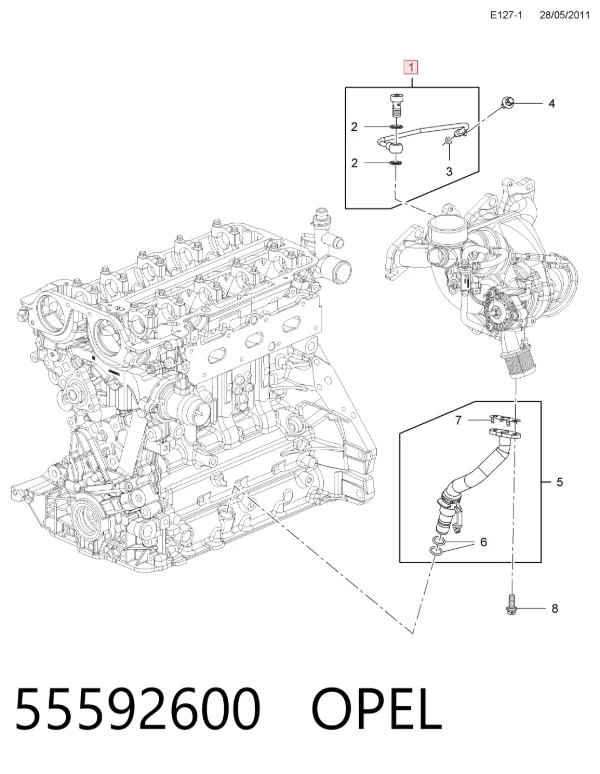 Трубка (шланг) подачи масла к турбине 55592600 Opel