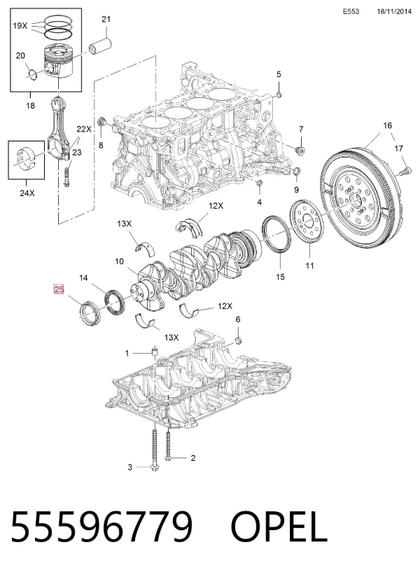 Сальник коленвала 55596779 Opel