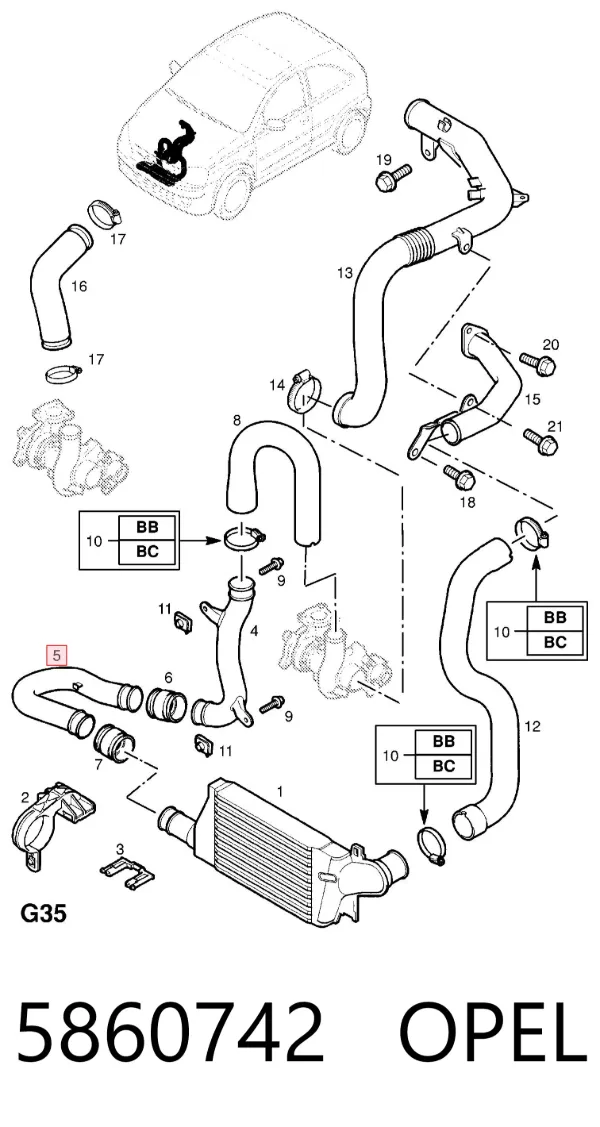 Патрубок интеркулера 5860742 Opel