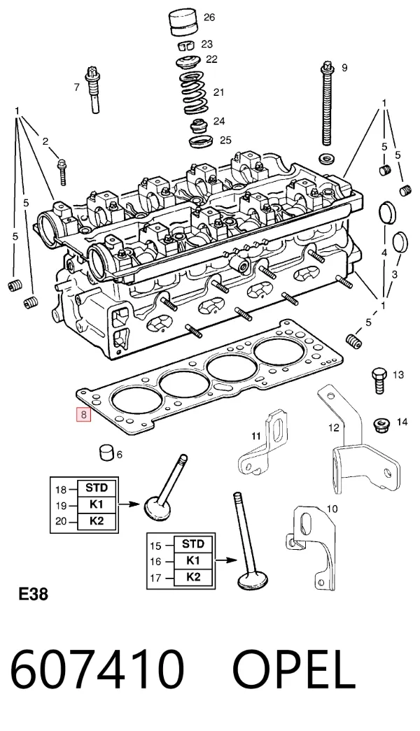 Прокладка ГБЦ 607410 Opel