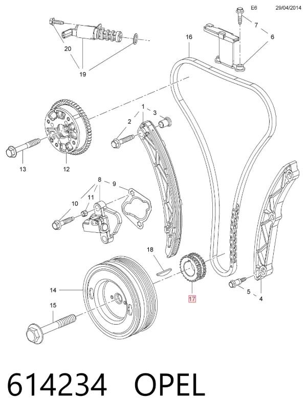 Звездочка привода коленвала 614234 Opel