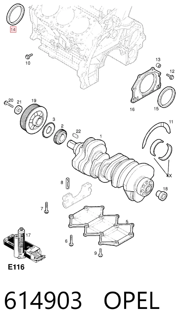 Сальник коленвала 614903 Opel