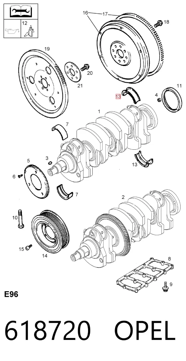 Вкладыши коленвала коренные, комплект, стандарт (STD) 618720 Opel