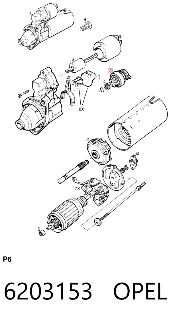 Бендикс стартера 6203153 Opel