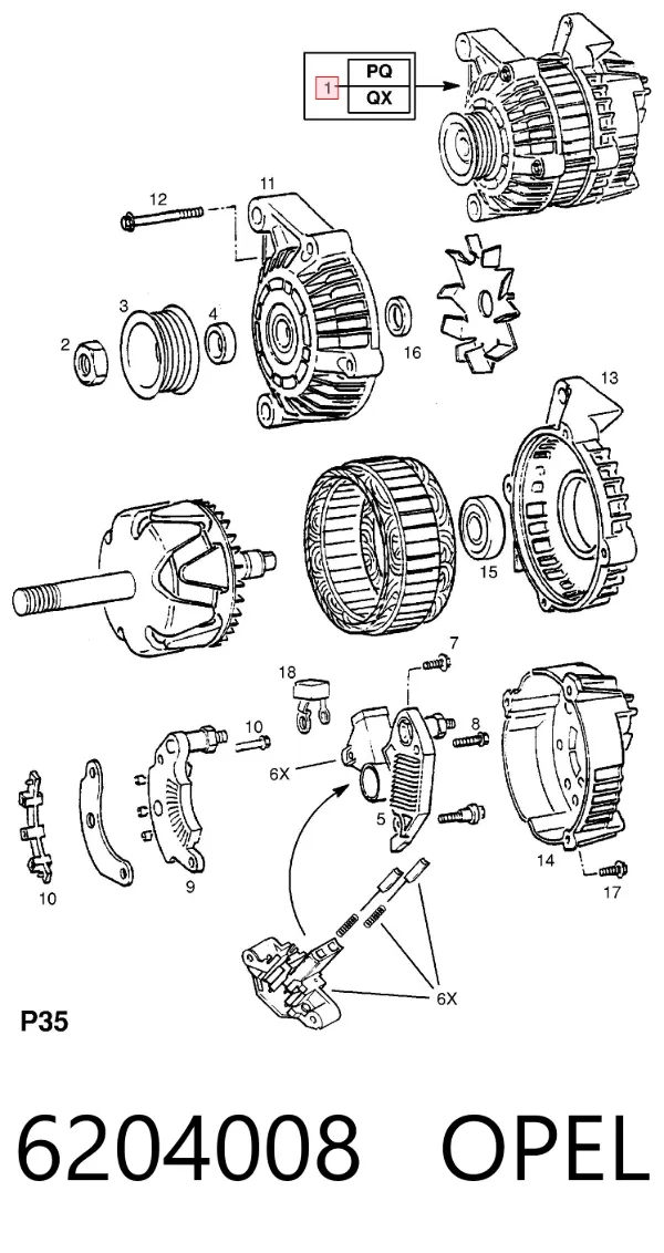Генератор 6204008 Opel