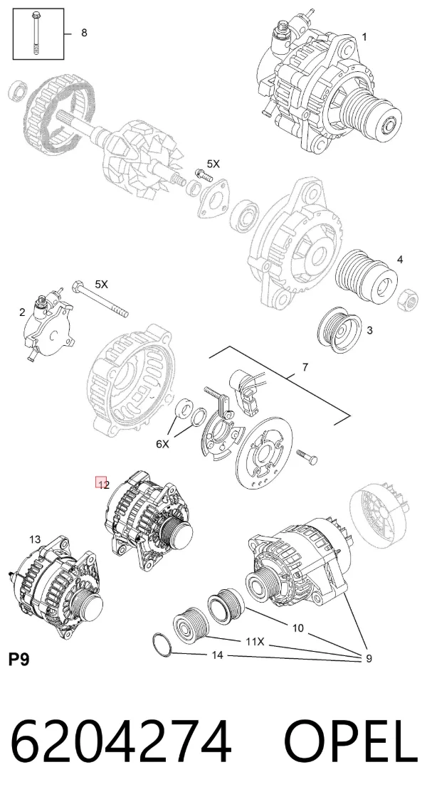 Генератор 6204274 Opel