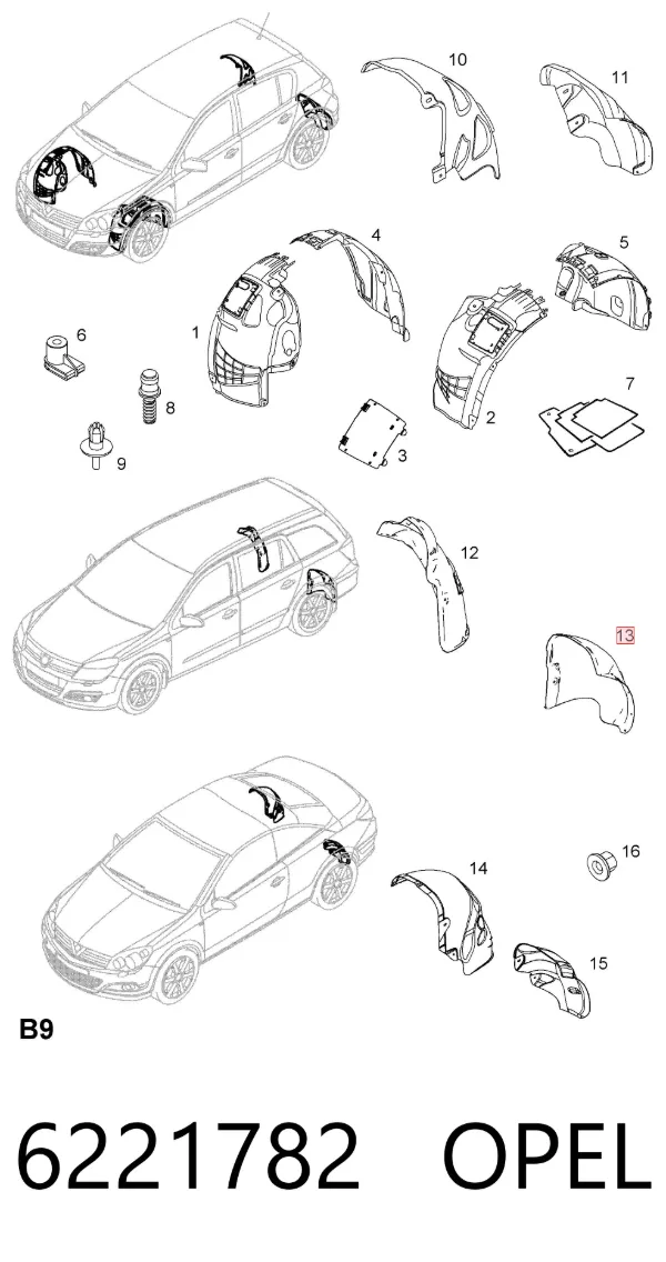 Подкрылок задний левый 6221782 Opel
