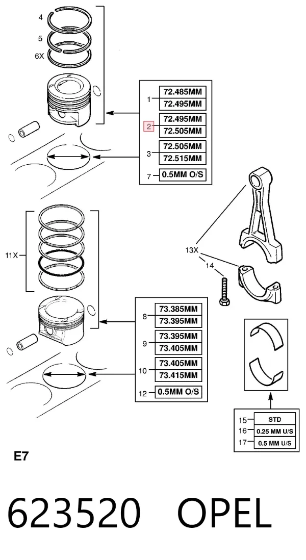 Поршень на 1 цилиндр 623520 Opel