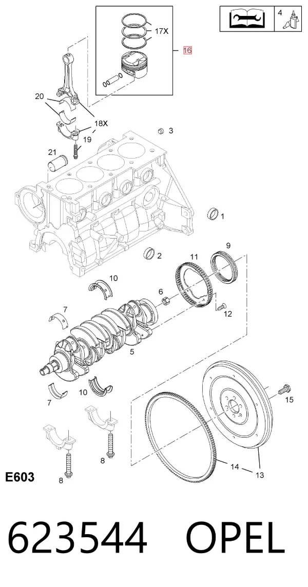 Поршень на 1 цилиндр 623544 Opel