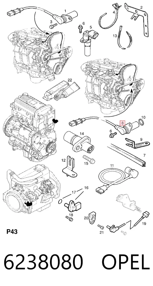 Датчик коленвала 6238080 Opel