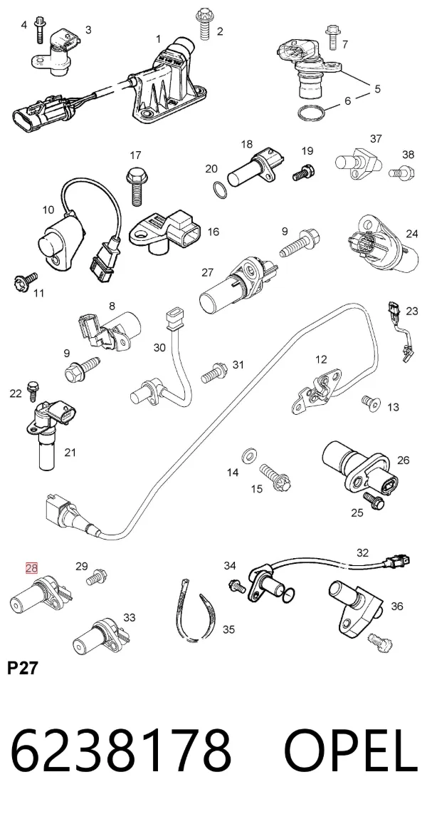 Датчик коленвала 6238178 Opel