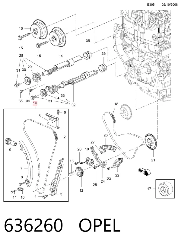 Комплект цепи ГРМ 636260 Opel