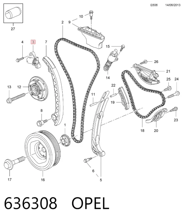 Натяжитель цепи ГРМ 636308 Opel