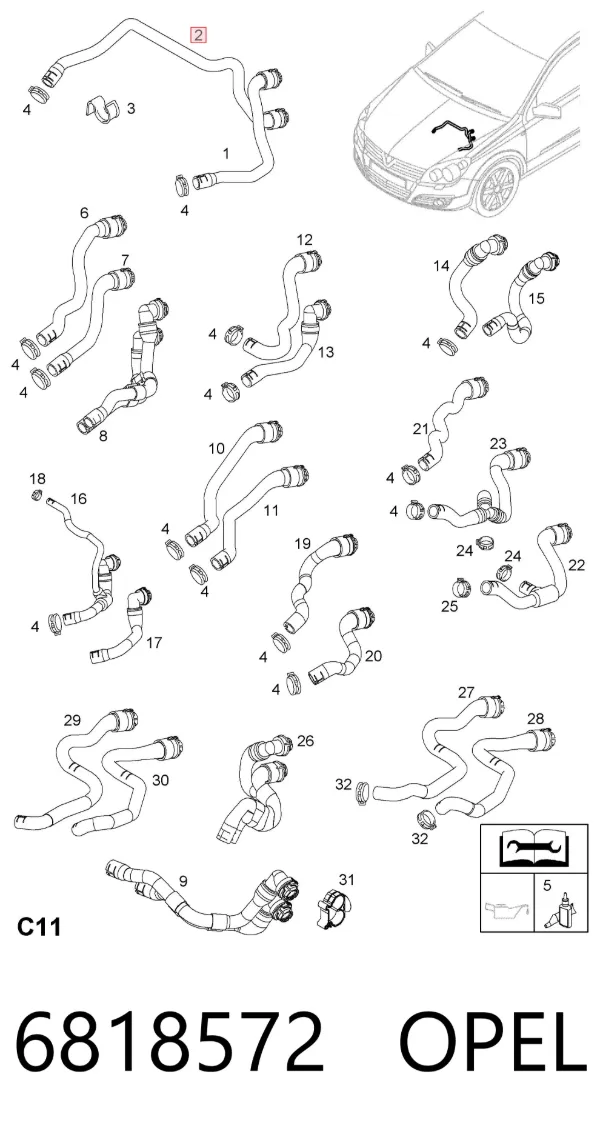 Шланг отопителя обратка 6818572 Opel