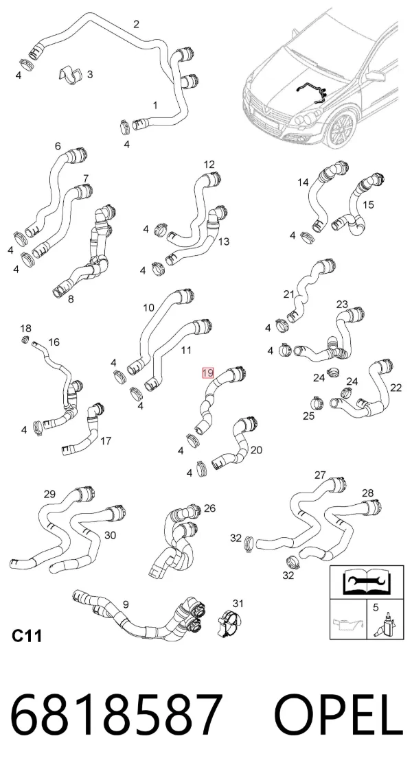 Патрубок радиатора печки 6818587 Opel