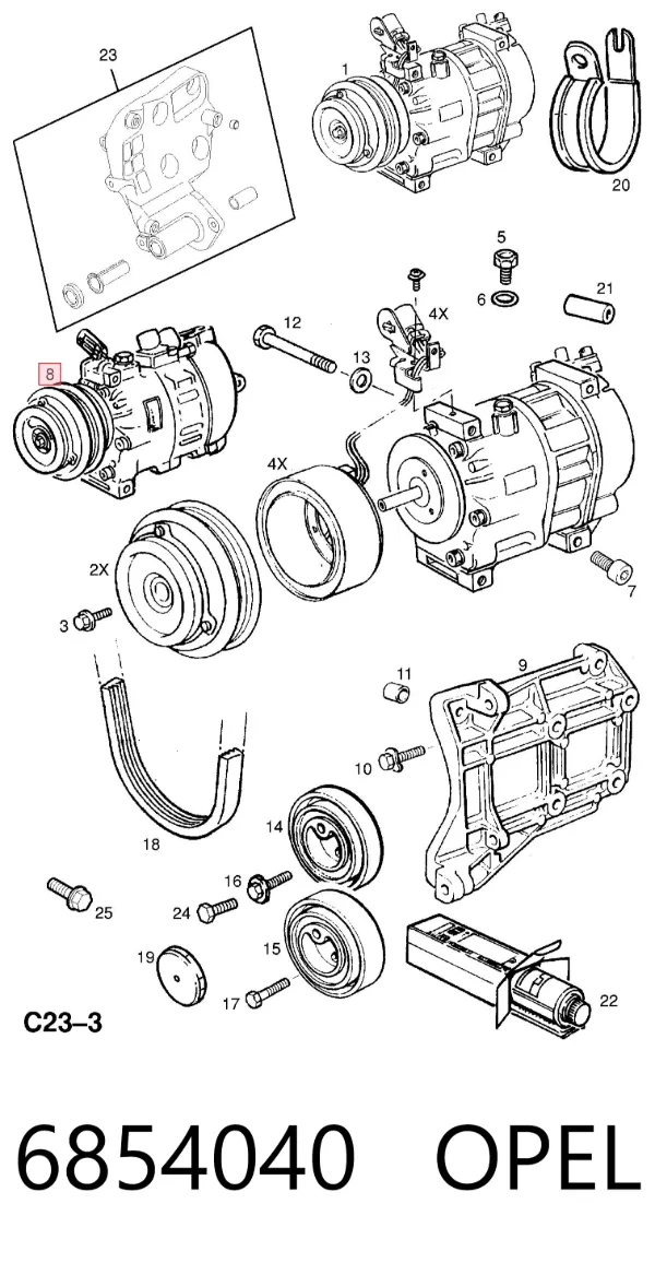 Компрессор кондиционера 6854040 Opel