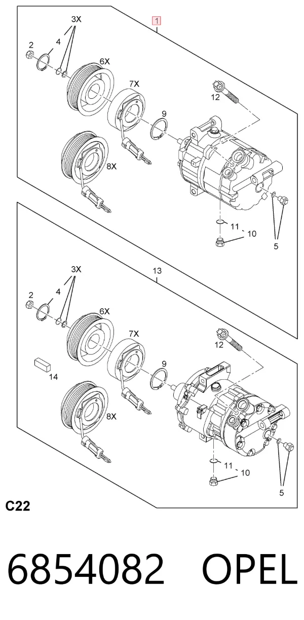 Компрессор кондиционера 6854082 Opel