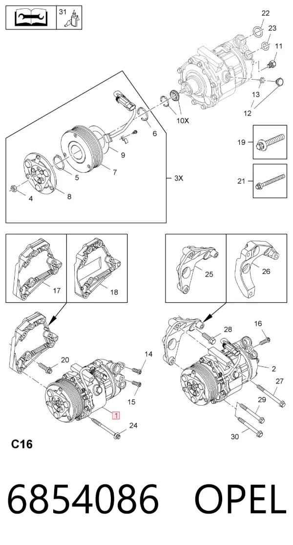 Компрессор кондиционера 6854086 Opel