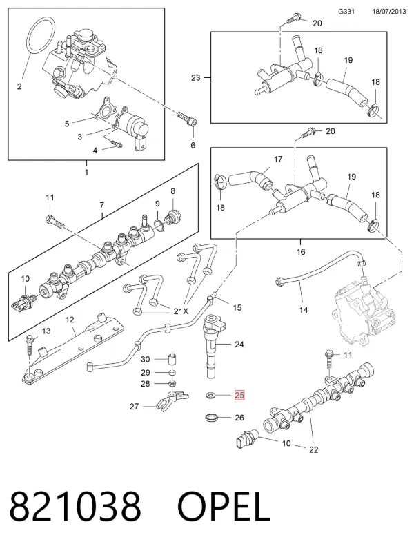Ремкомплект форсунок 821038 Opel