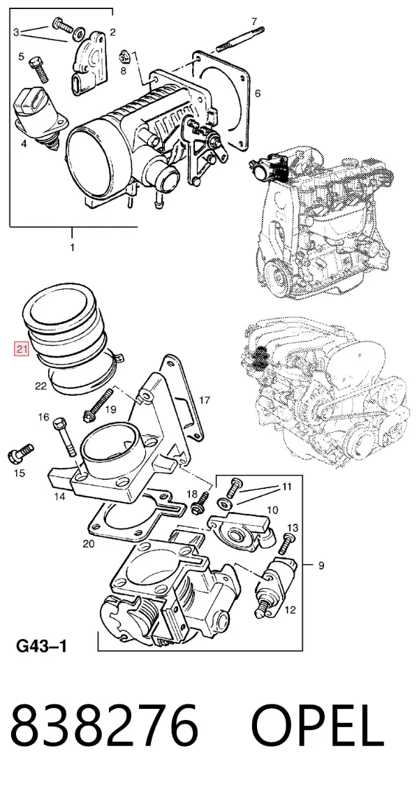 Патрубок дроссельной заслонки 838276 Opel