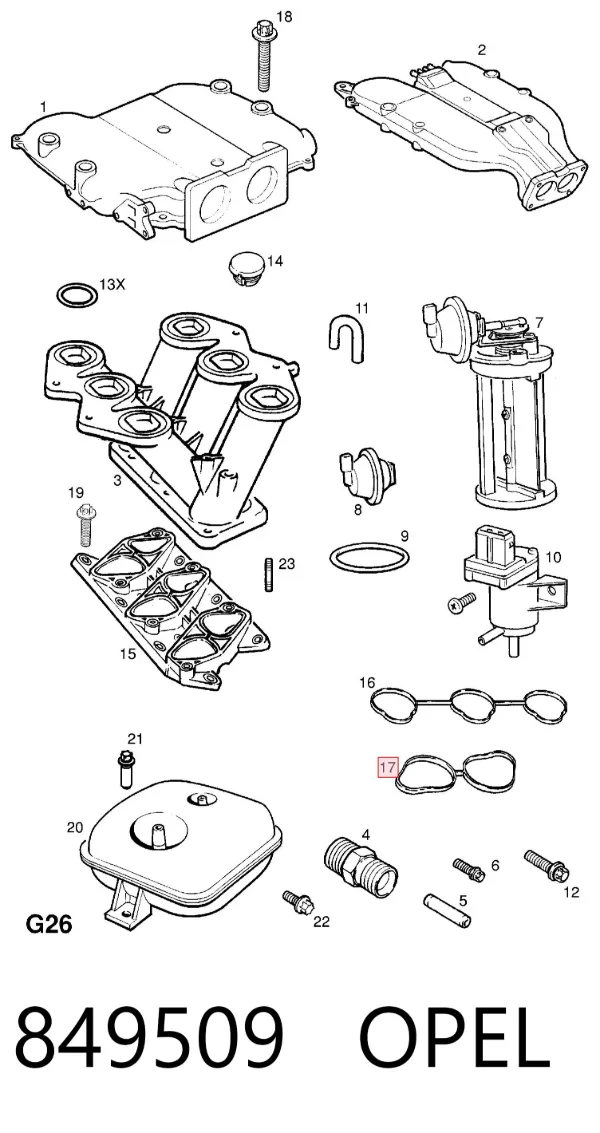 Прокладка впускного коллектора нижняя 849509 Opel