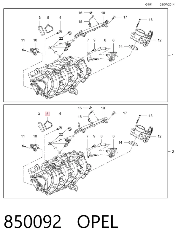 Прокладка впускного коллектора верхняя 850092 Opel