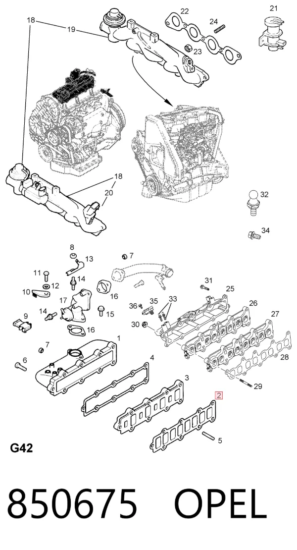 Прокладка впускного коллектора нижняя 850675 Opel