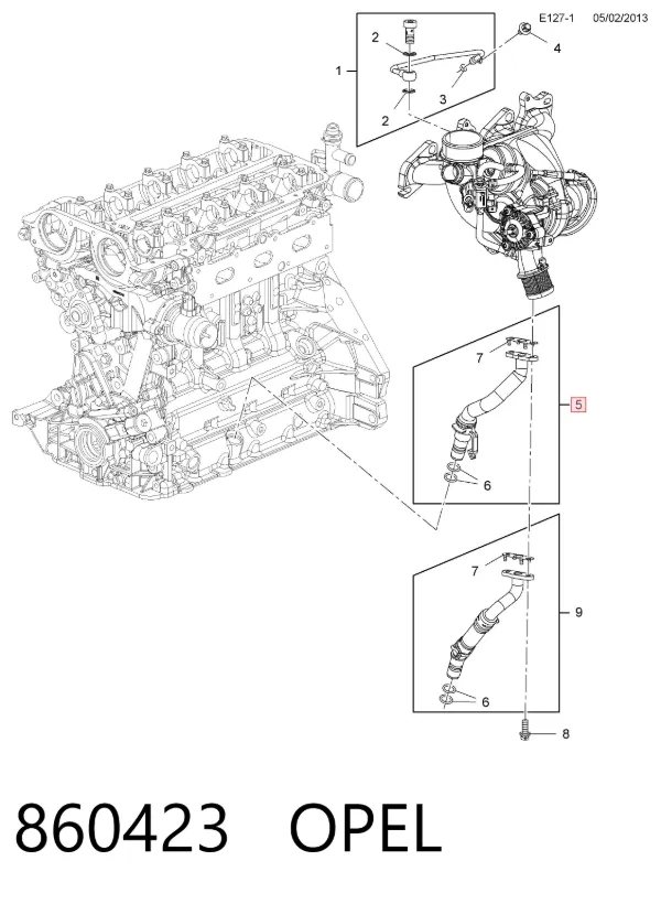Трубка (шланг) отвода масла от турбины 860423 Opel