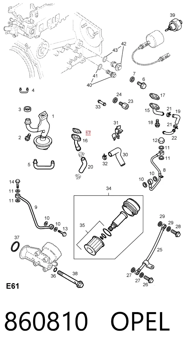 Прокладка шланга отвода масла от турбины 860810 Opel