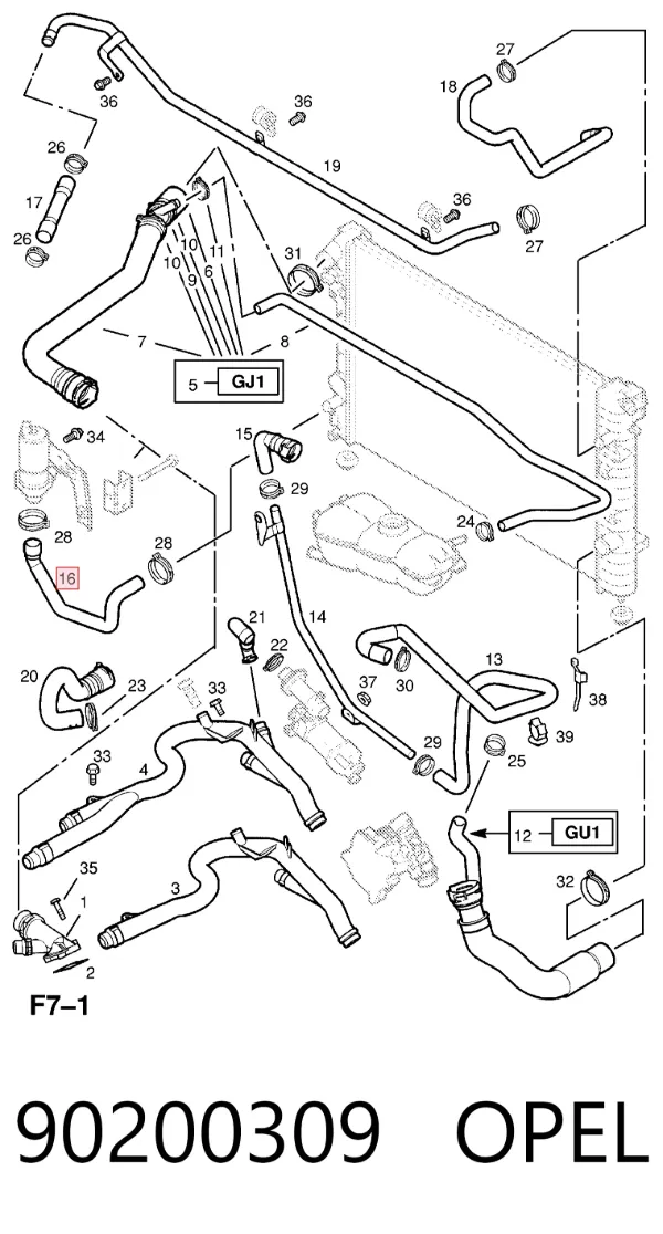 Патрубок радиатора 90200309 Opel