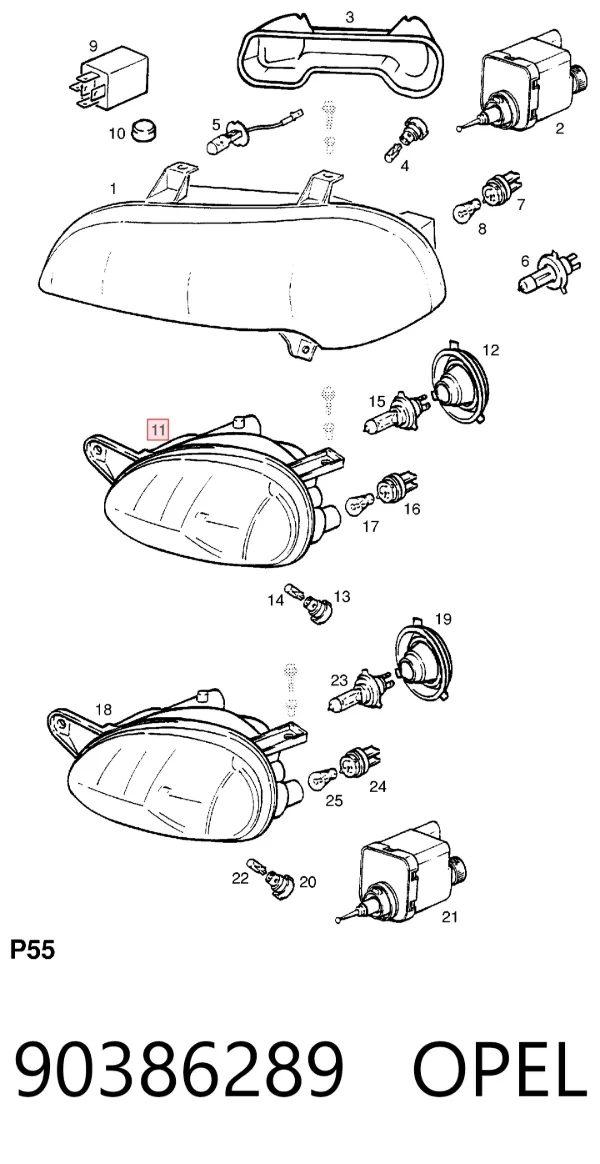 Левая фара 90386289 Opel