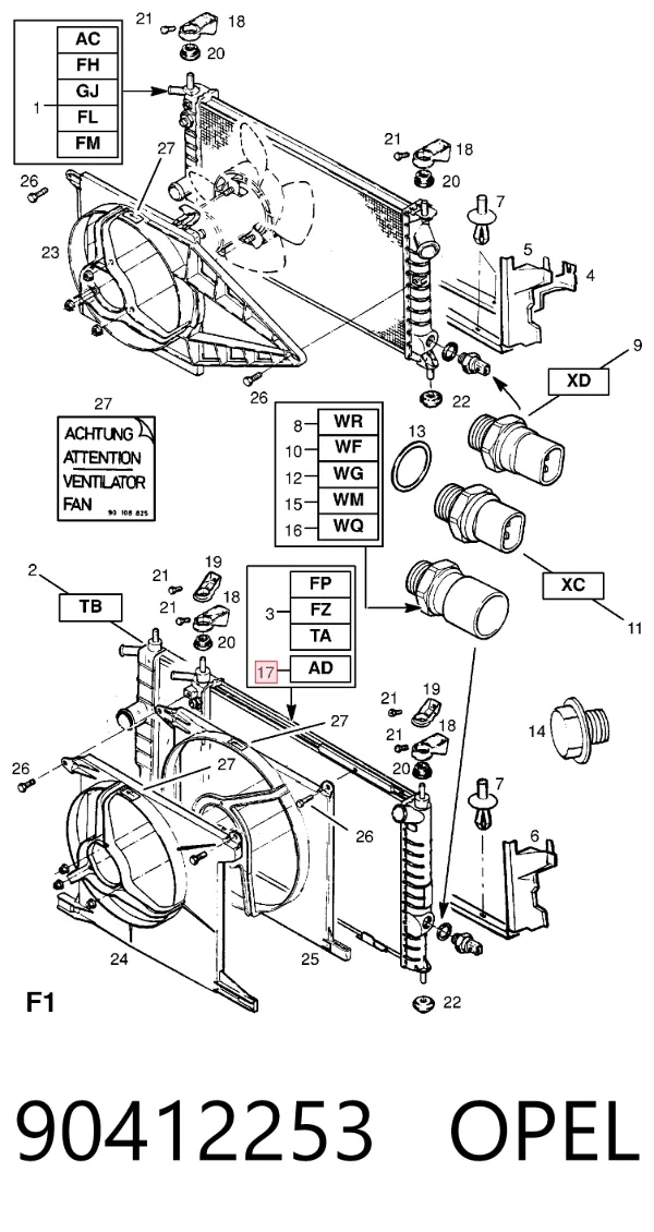 Радиатор 90412253 Opel