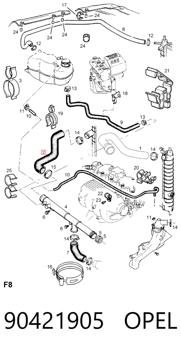 Нижний шлаг радиатора охлаждения 90421905 Opel