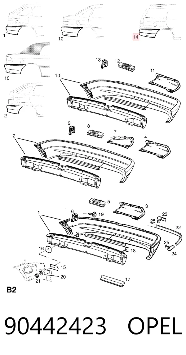 Задний бампер 90442423 Opel