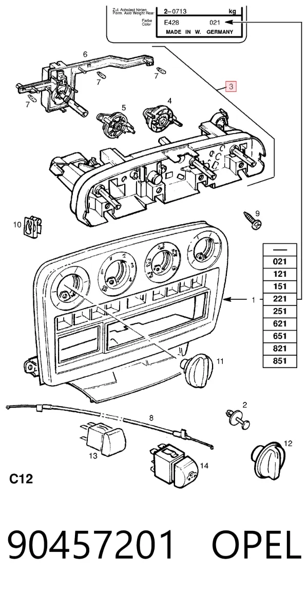 Блок управления кондиционером 90457201 Opel