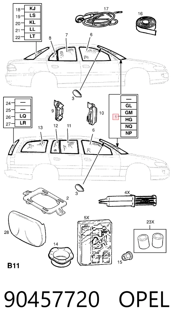 Лобовое стекло 90457720 Opel