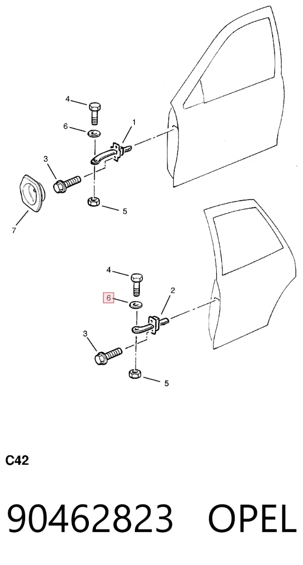 Ремкомплект ограничителя двери 90462823 Opel