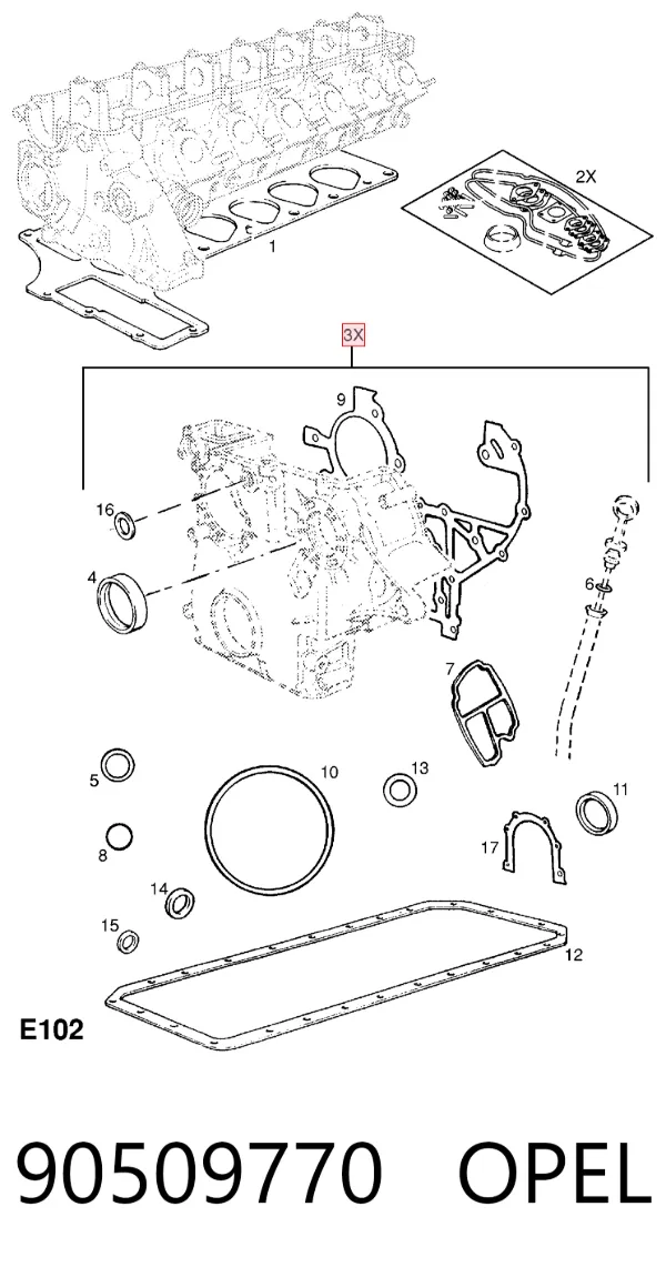Нижний комплект прокладок двигателя 90509770 Opel