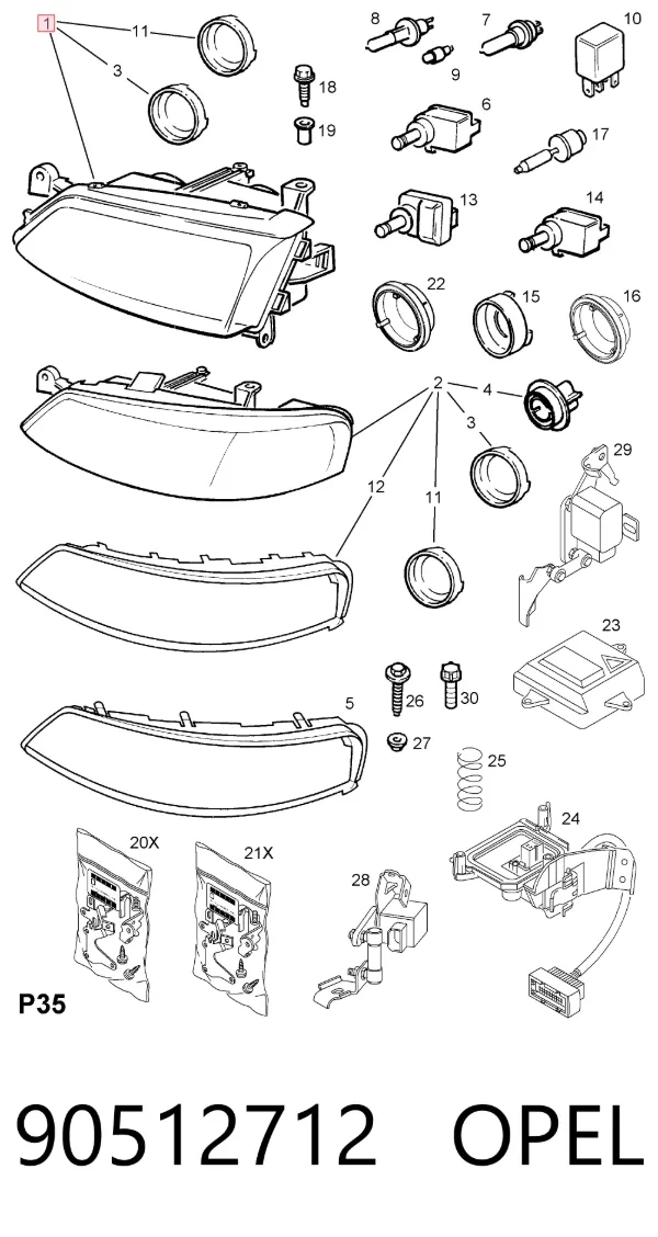 Правая фара 90512712 Opel