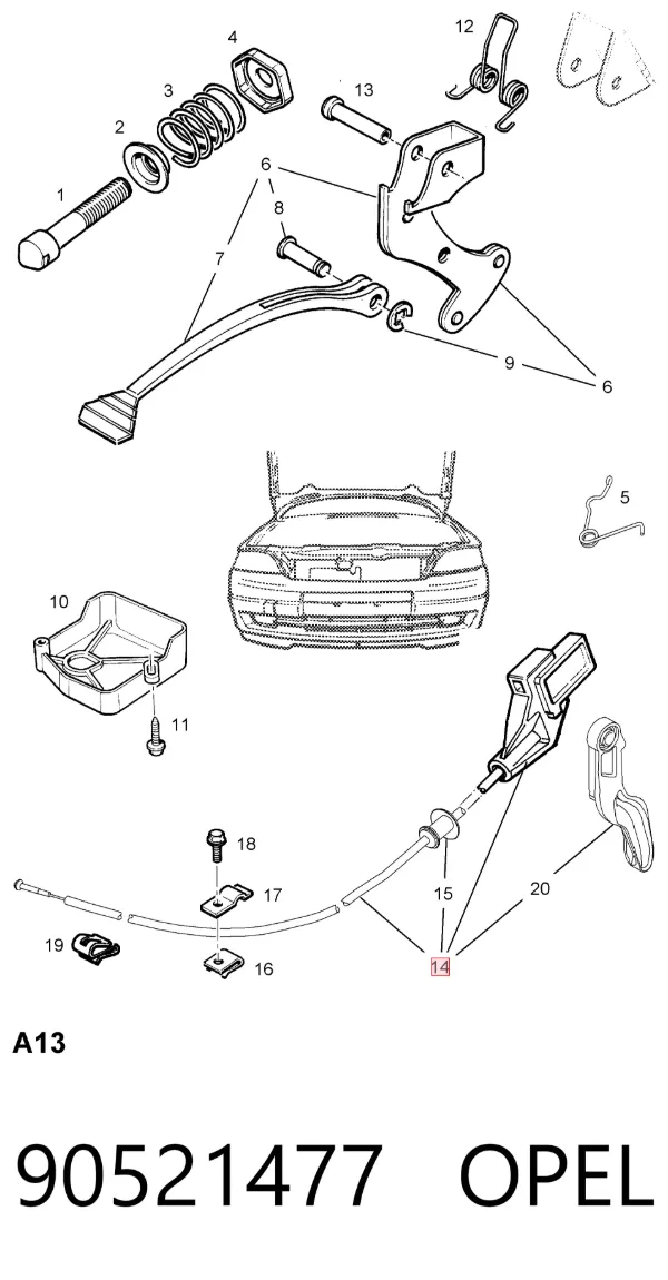 Трос капота 90521477 Opel