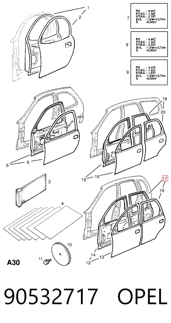 Дверь задняя левая 90532717 Opel