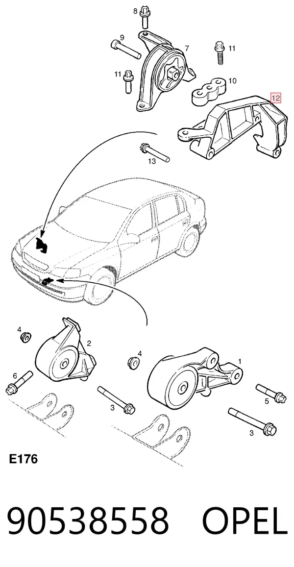 Кронштейн подушки (опоры) двигателя левой 90538558 Opel