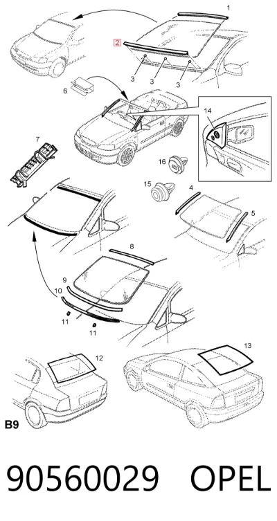 Молдинг лобового стекла нижний OPEL 90560029