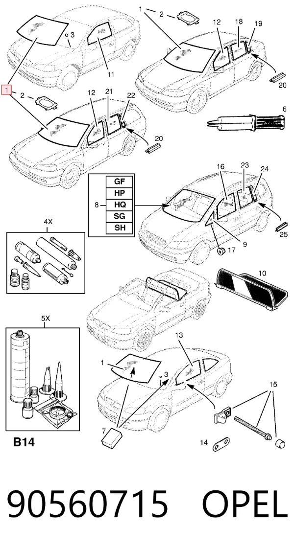 Лобовое стекло 90560715 Opel