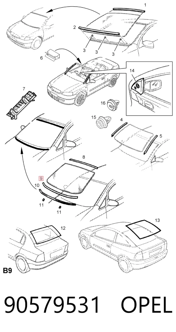 Молдинг лобового стекла нижний 90579531 Opel