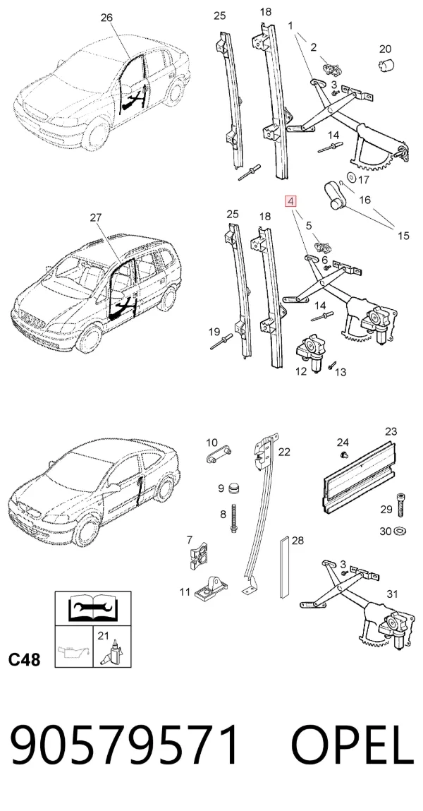 Стеклоподъемник передней правой двери 90579571 Opel