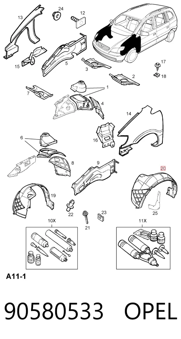 Подкрылок передний левый 90580533 Opel