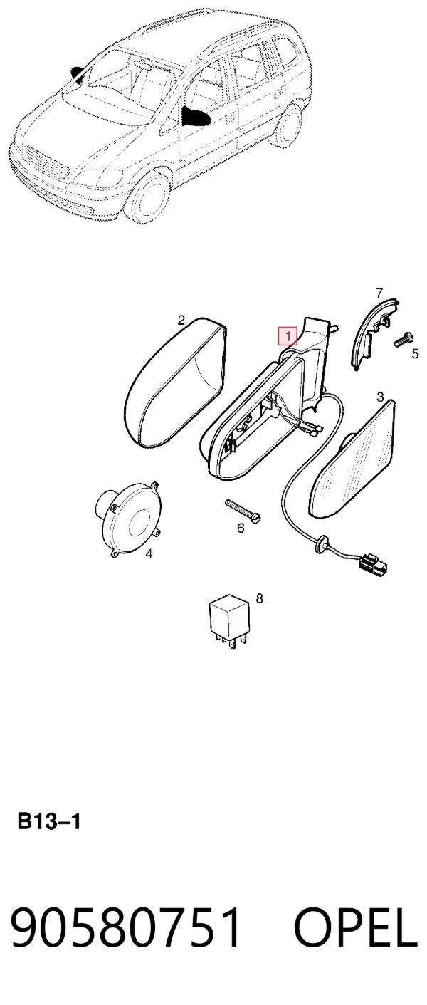Левое боковое зеркало 90580751 Opel